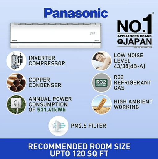 Panasonic 1 Ton 5 Star Wi-Fi Inverter Smart Split AC (Copper, 7 in 1 Convertible with additional AI Mode, 4 Way Swing, nanoe-G Air Purification Technology, CS/CU-XU12YKY5W,2023 Model, White) - Image 3